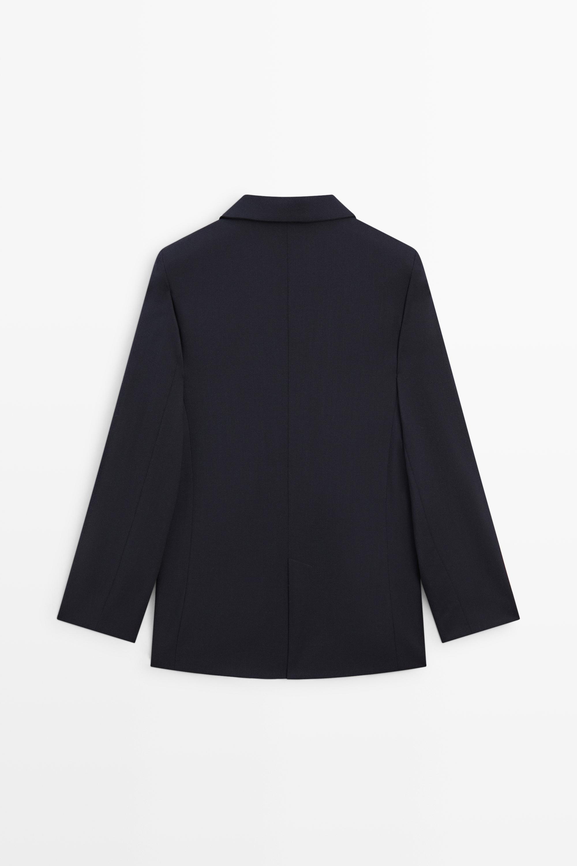 Blazer col montant en laine et daim