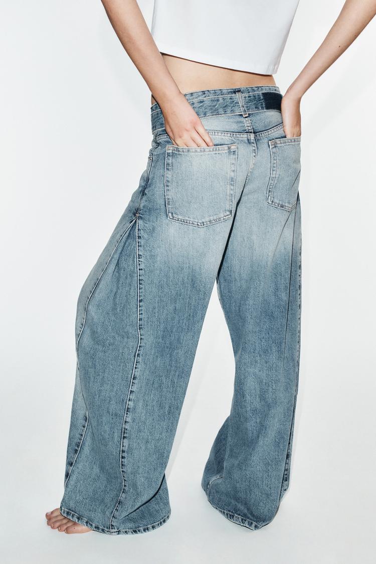 Jeans de cintura media con pliegues y cinturón TRF 7