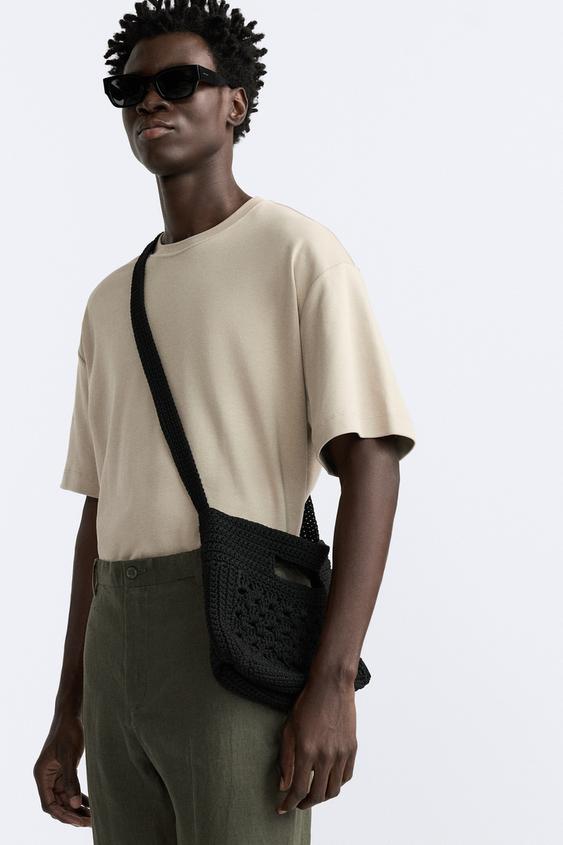 SOFT WOVEN CROSSBODY BAG Black ZARA Australia