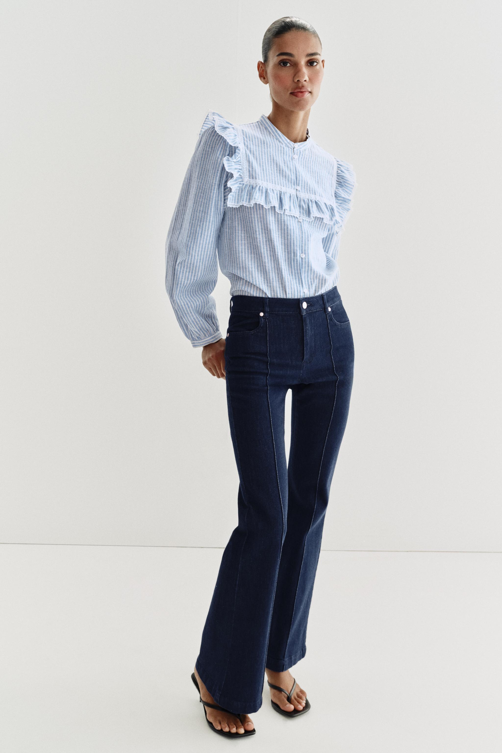 METALLIC THREAD RUFFLED STRIPED SHIRT