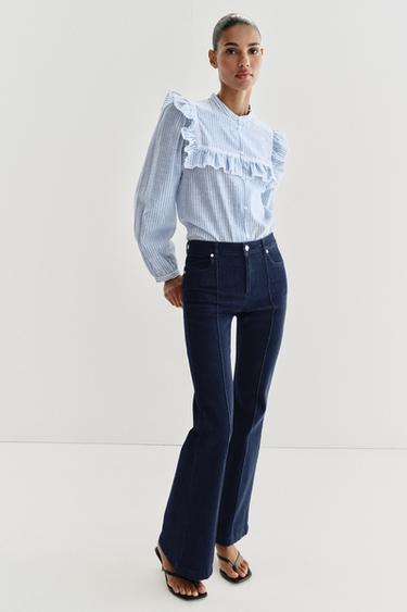 METALLIC THREAD STRIPED RUFFLE SHIRT - Blue/White by Zara - Image 3