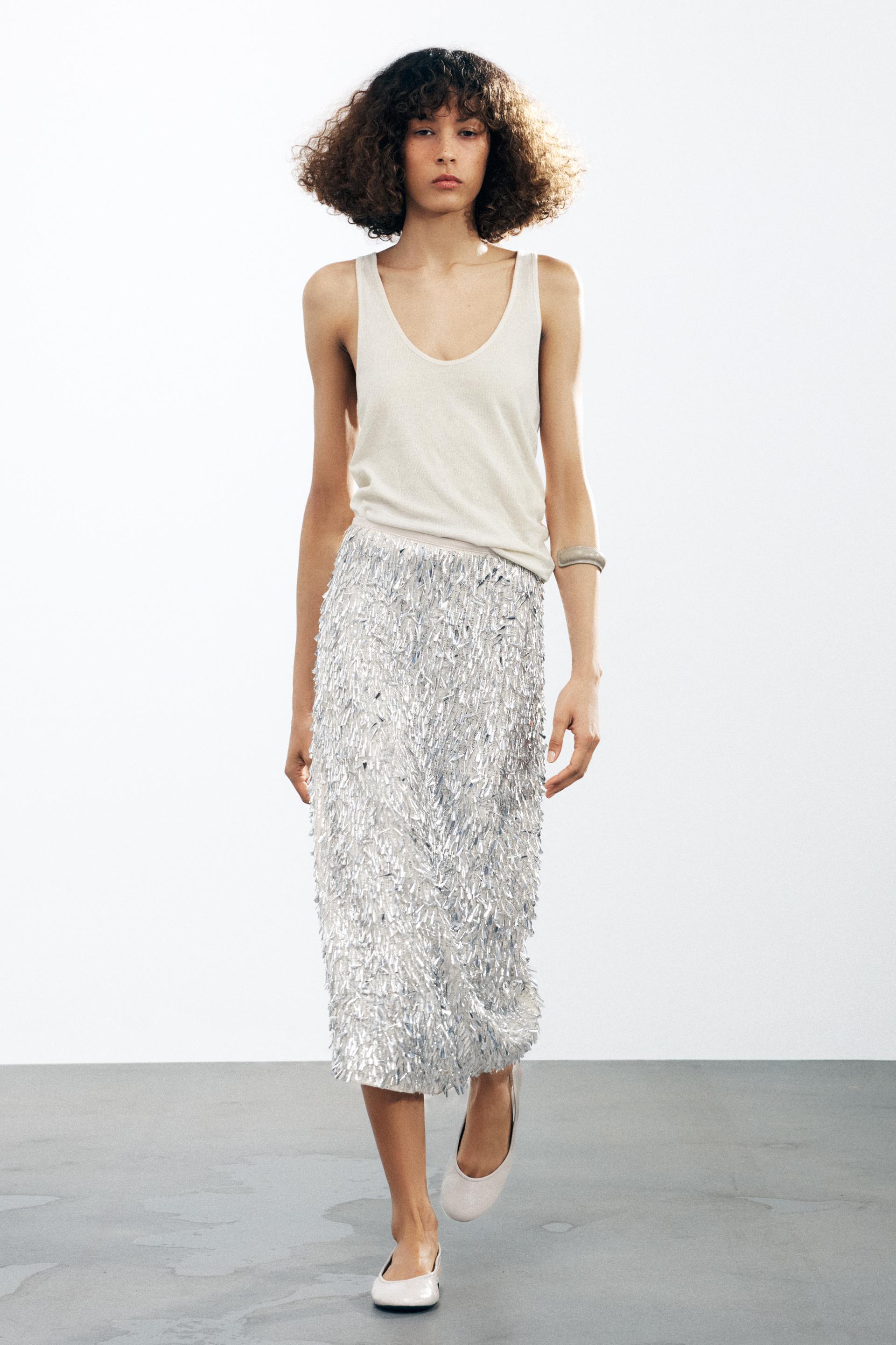 SEQUINNED MIDI SKIRT