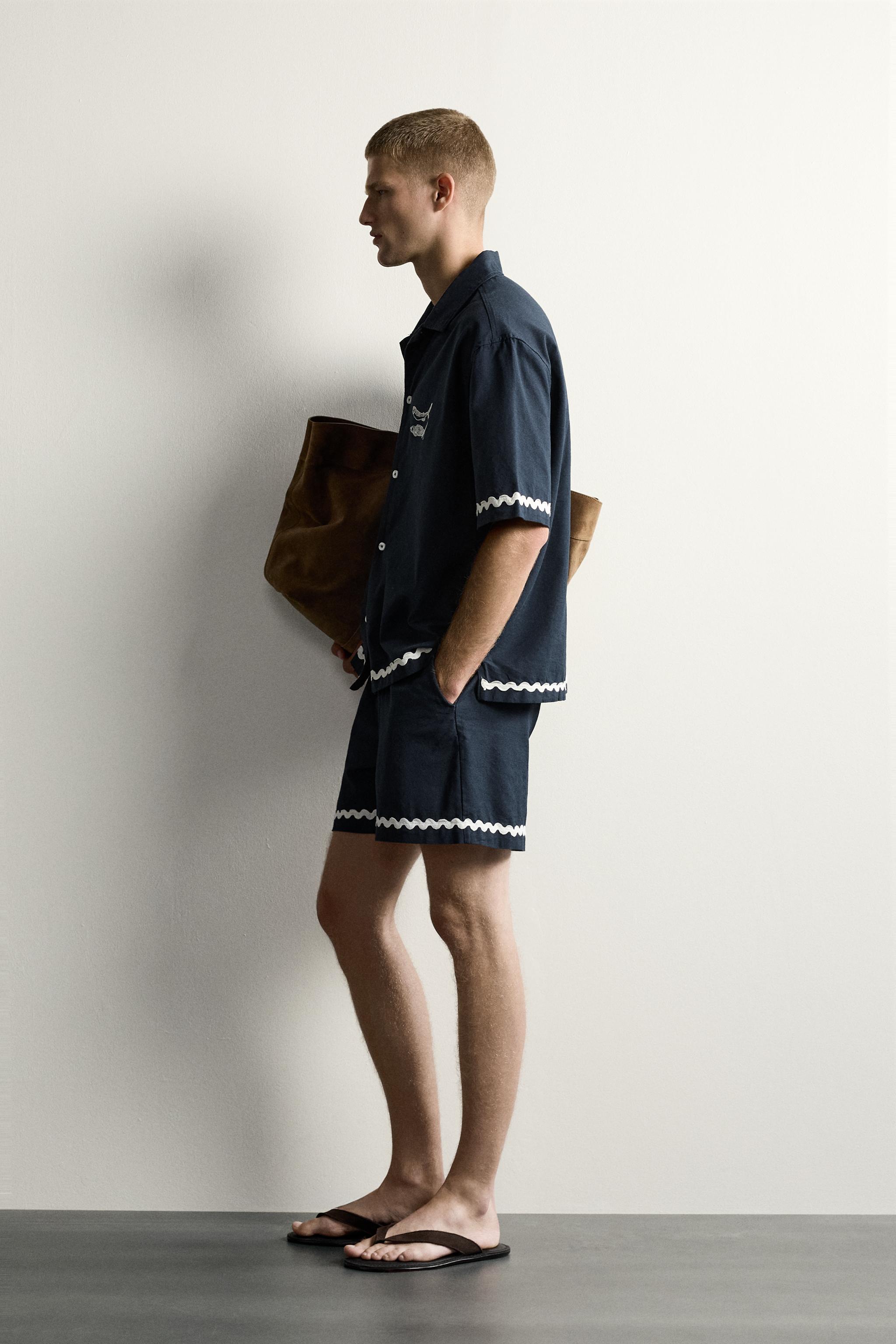 FISH EMBROIDERY SHORTS