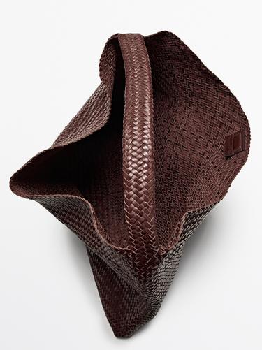 Zara Nappa leather woven maxi tote bag - Brown marl - Image 0