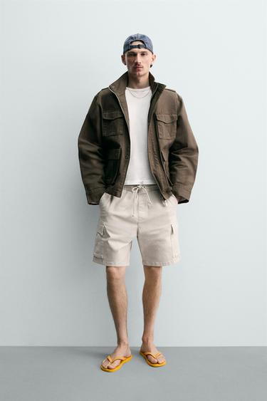 FADED RELAXED FIT CARGO BERMUDA SHORTS - Ice by Zara