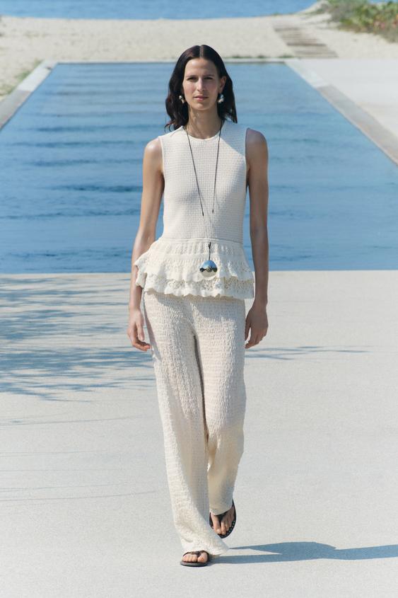 CHUNKY KNIT PEPLUM TOP Oysterwhite ZARA Spain