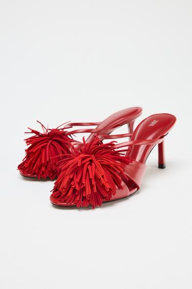 FRINGED HIGH-HEEL SANDALS - Coral Red by Zara - Image 3
