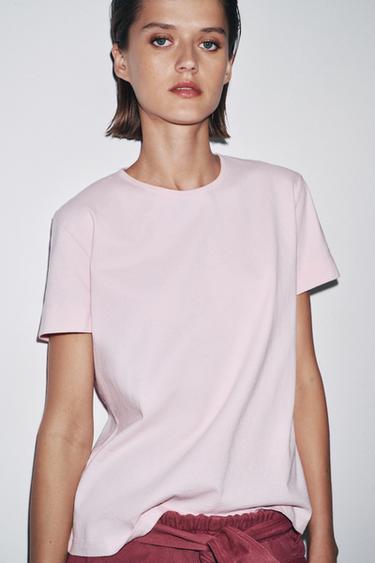 SHORT SLEEVE RUSTIC COTTON T-SHIRT - Chalk pink by Zara - Image 1