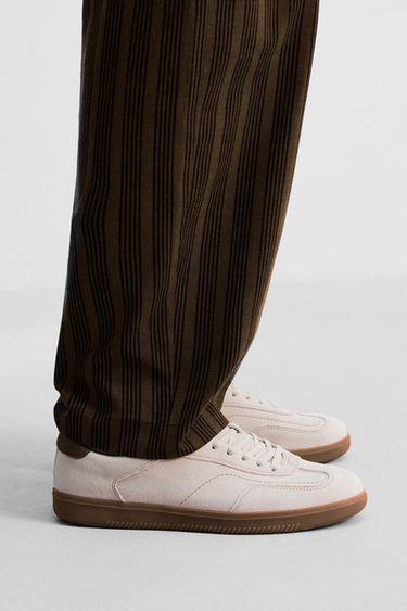 LEATHER TRAINERS WITH CONTRAST SOLE - Bone White by Zara