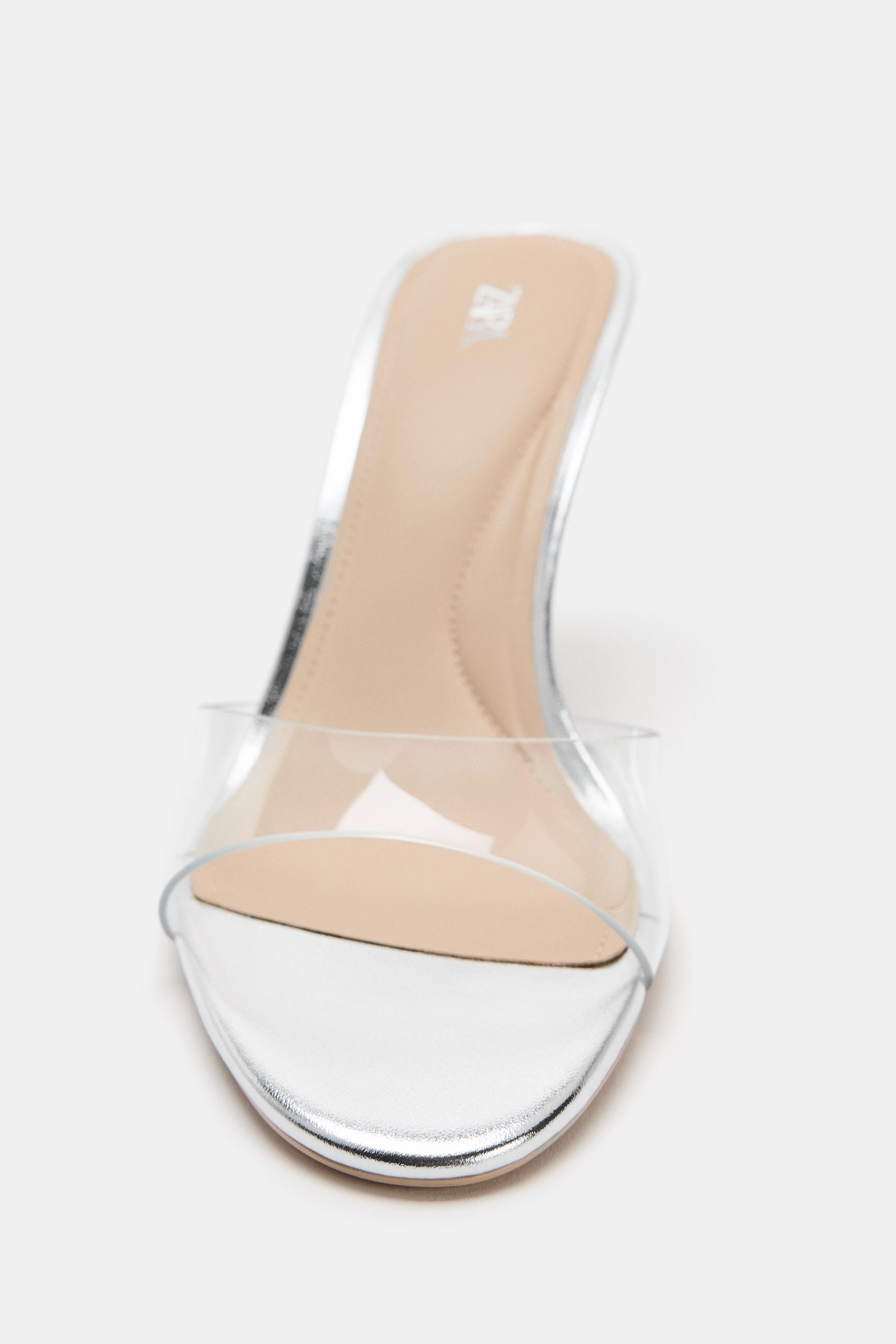 Женские сандалии Zara LAMINATED VINYL HEELED SANDALS — фото 3