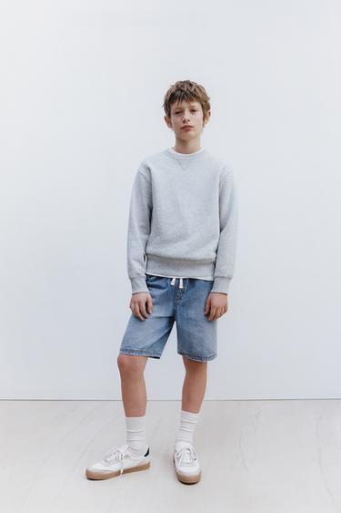 Zara LOOSE DENIM BERMUDA SHORTS - Blue