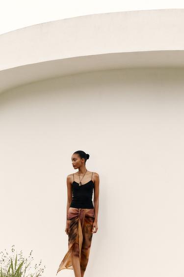 Zara KNOTTED PRINT SARONG - taupe brown - Image 0