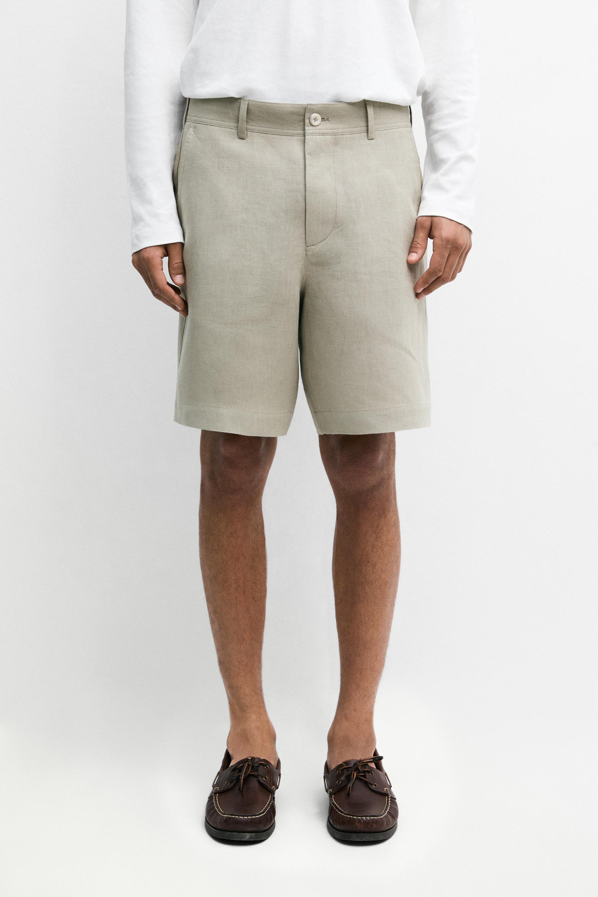 100% linen short Bermuda shorts