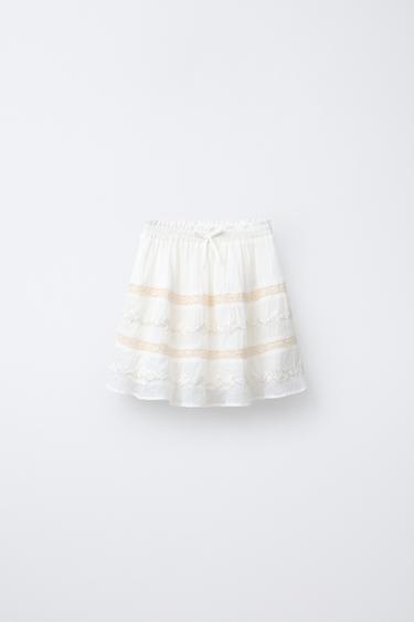 FLORAL EMBROIDERED SKIRT - Oyster-white by Zara - Image 0