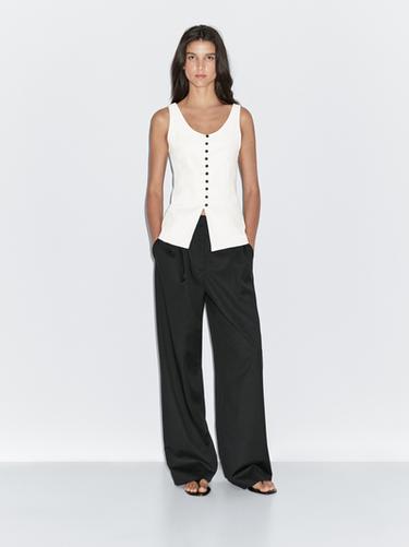 Zara Linen blend top with buttons - Oyster-white - Image 0