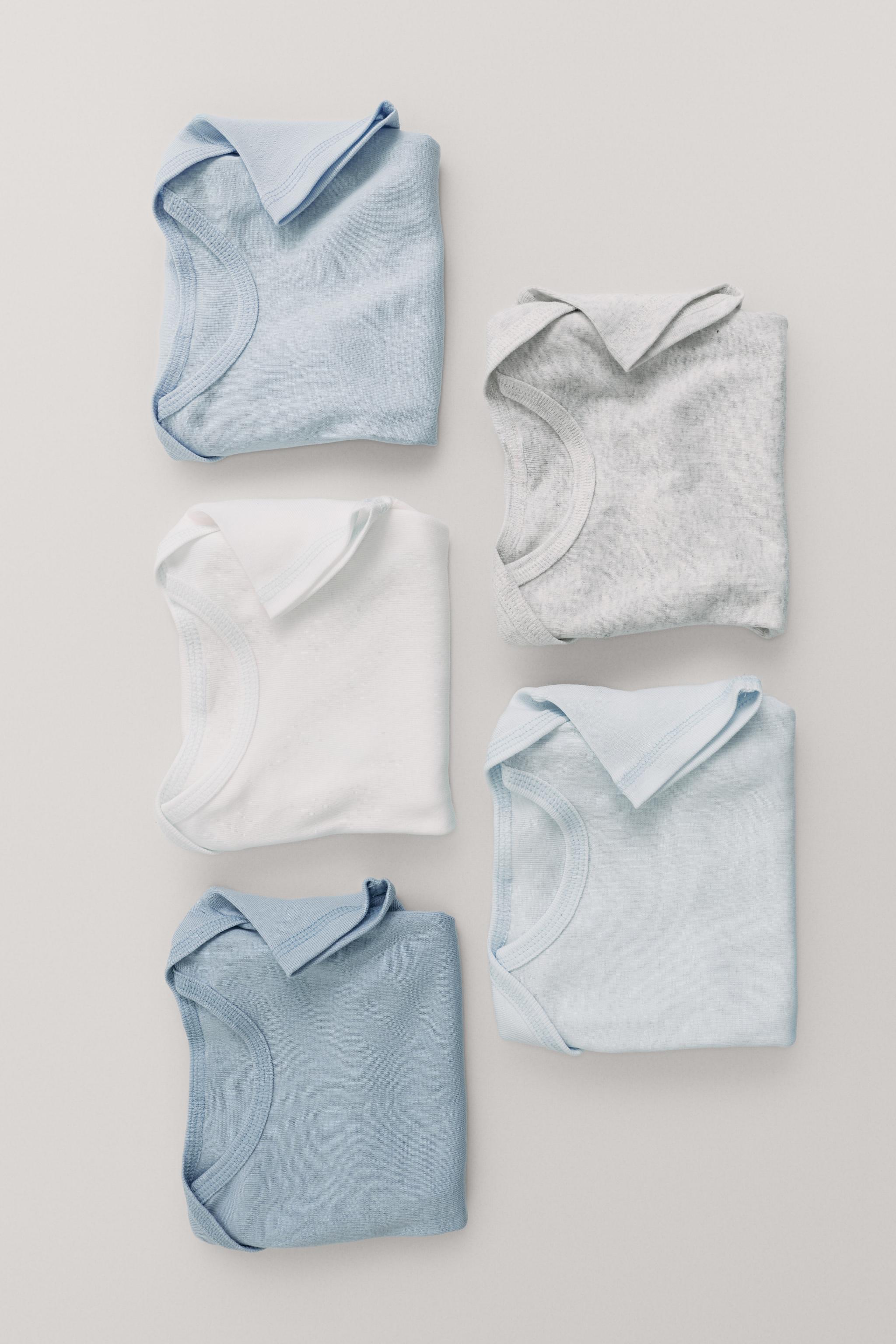 FIVE-PACK SHORT SLEEVE BODYSUITS WITH LABEL — Blue