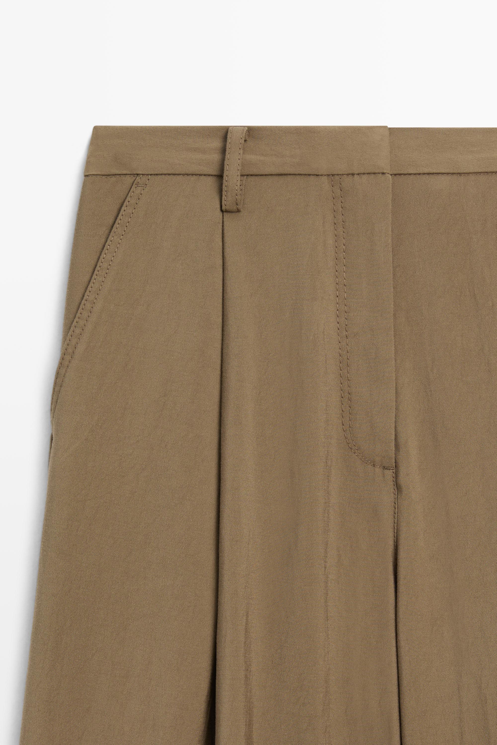 Flowing cropped wide-leg pants — Mid khaki