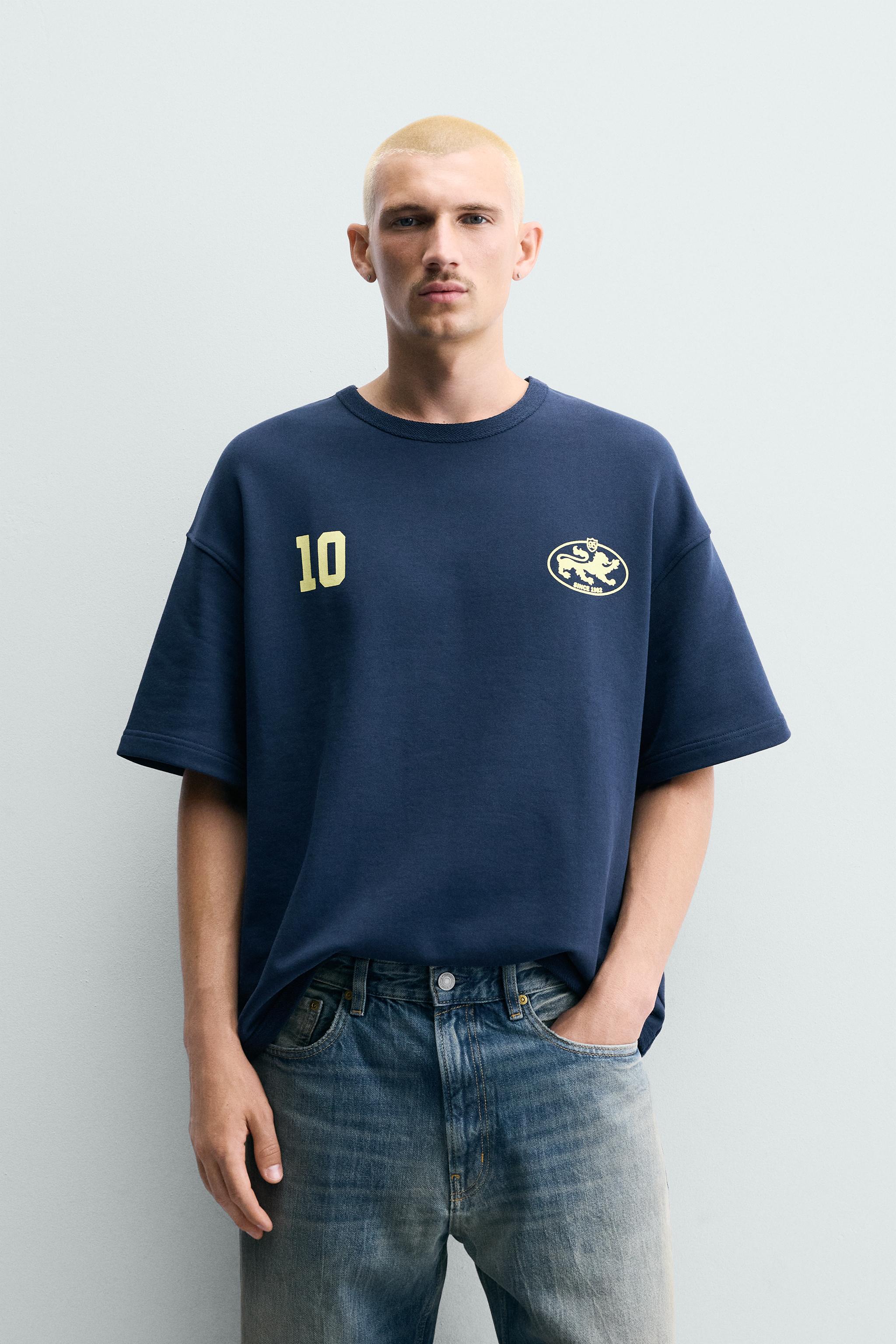 RELAXED FIT COMBINATION PRINT SWEATSHIRT — Blue