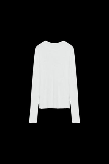 Zara LONG SLEEVE RUSTIC TOP - Ecru