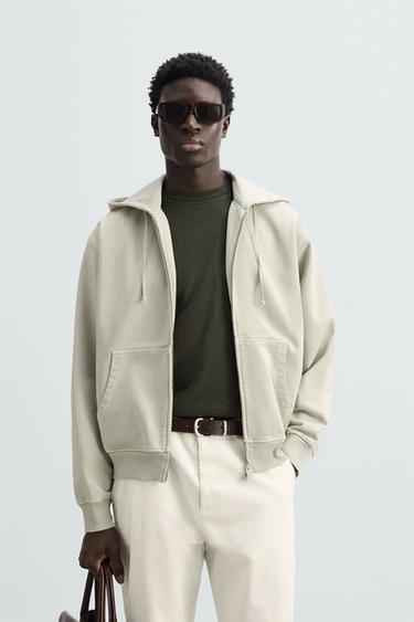 WASHED ZIP-UP HOODIE - Light beige by Zara