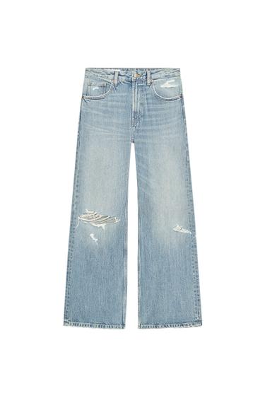 JEANS TRF BOYFRIEND ستايل ممزّق بسرج متوسط - أزرق الخاص بـ Zara