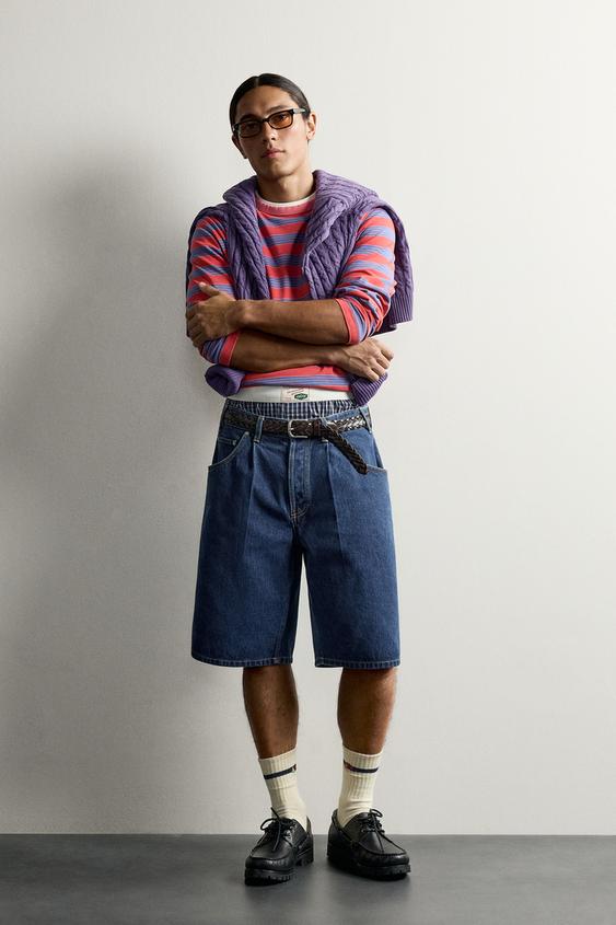 BERMUDA DENIM PLIEGUES PARCHE FRUIT OF THE LOOM™ - Índigo de Zara - Imagen 0