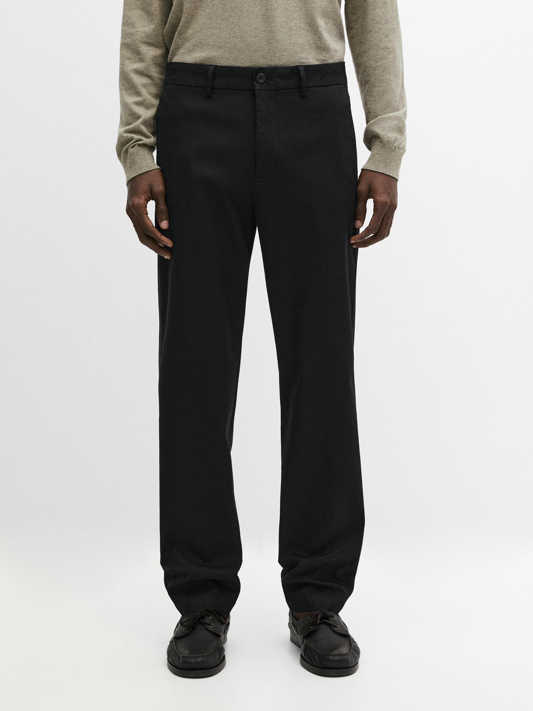 Cotton blend tapered fit trousers — Navy blue