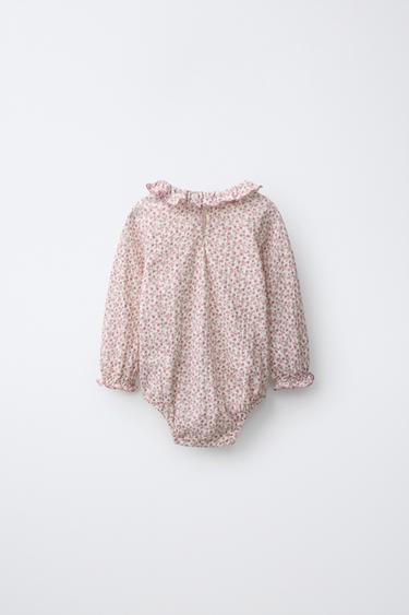 TEXTURED FLORAL PRINT BODYSUIT — Pastel pink 2