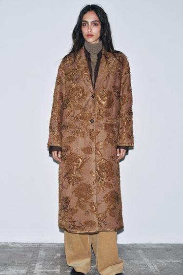 EMBROIDERED LONG COAT ZW COLLECTION LIMITED EDITION - Light pink by Zara
