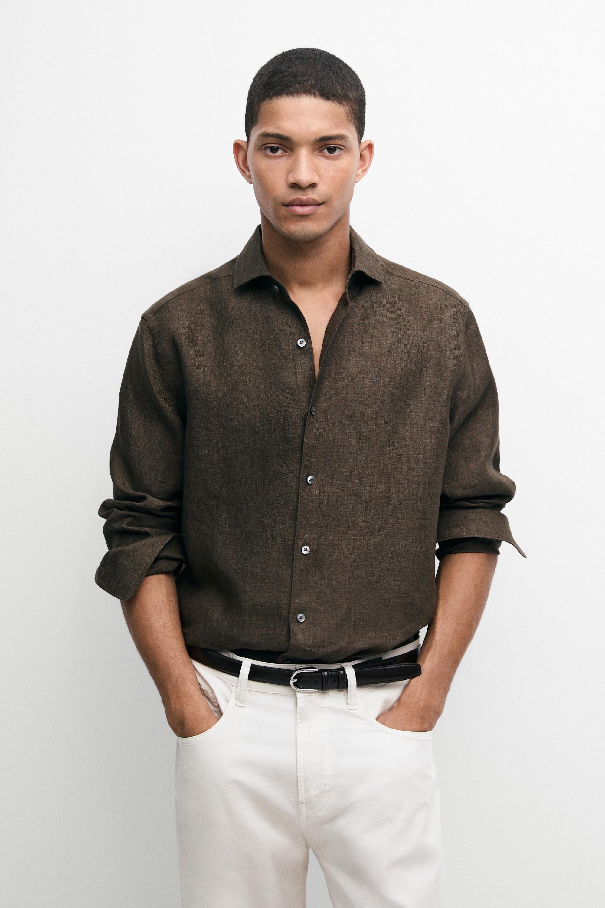 100% linen shirt — Brown