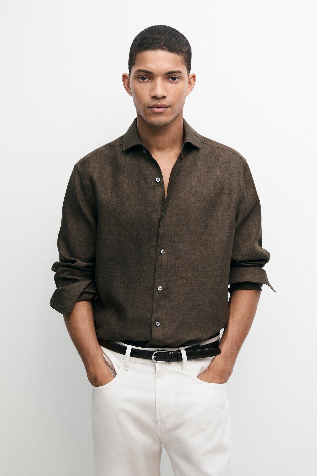 100% linen shirt — Brown