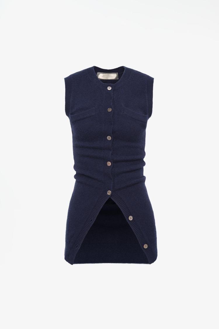 LIMITED EDITION 100% CASHMERE KNIT VEST — Navy blue