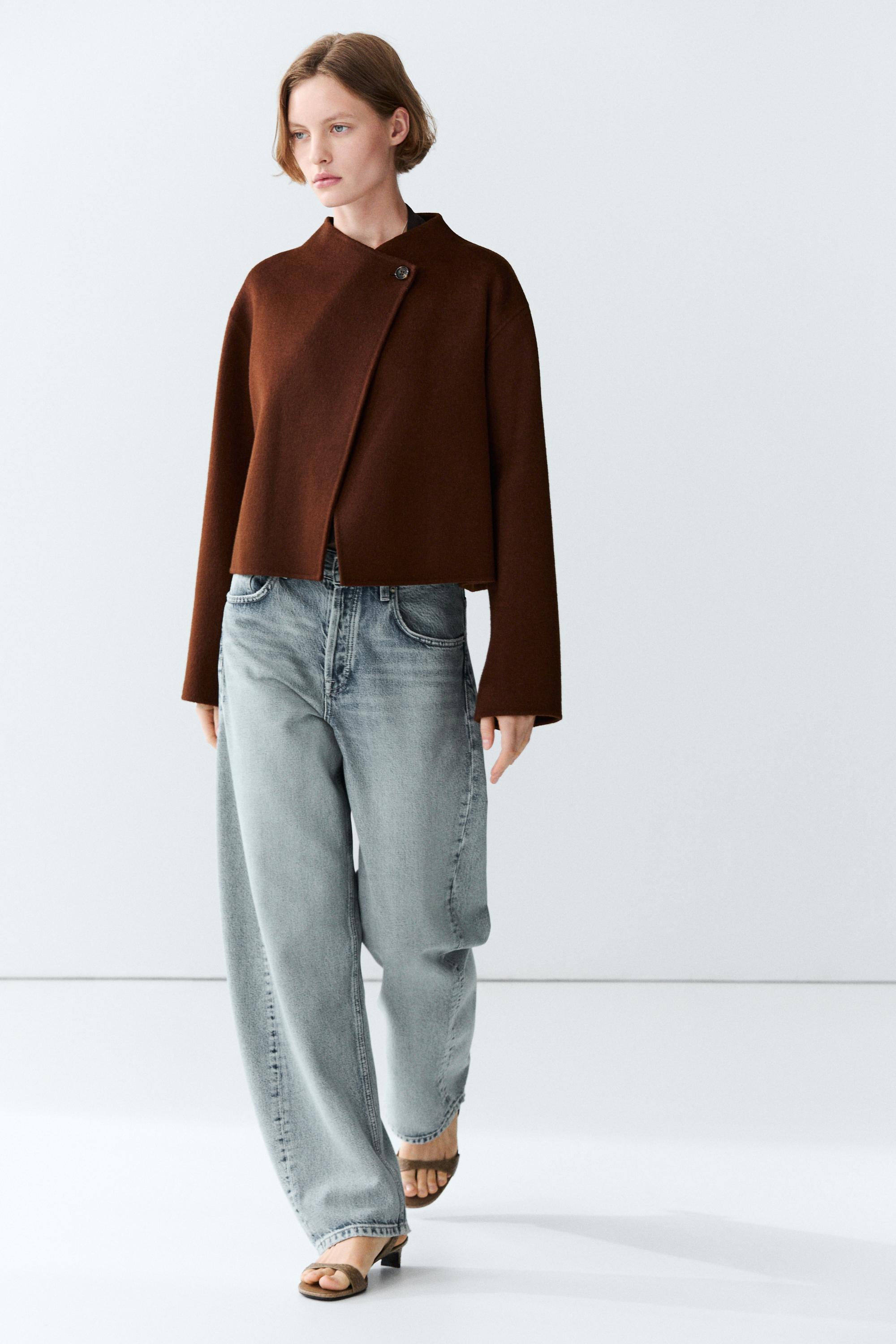 Button detail cape jacket — Russet