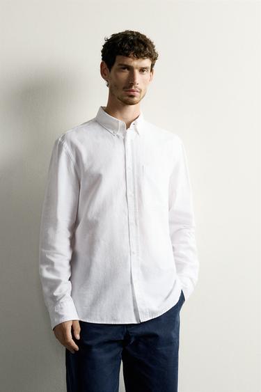 ΠΟΥΚΑΜΙΣΟ REGULAR FIT ΛΙΝΟ - ΒΑΜΒΑΚΙ - Λευκό του Zara