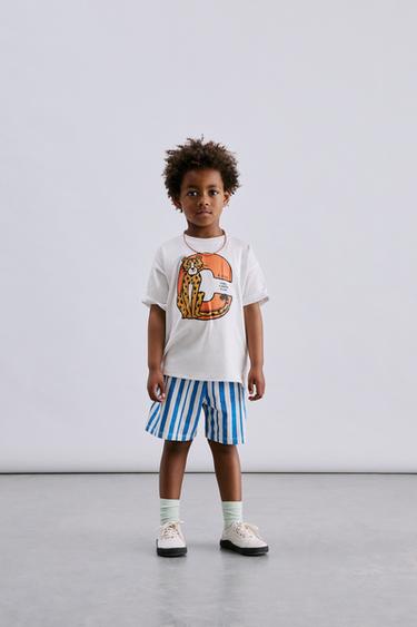 STRIPED BERMUDA SHORTS WITH EMBROIDERED TEXT - Light blue by Zara