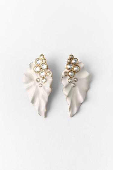 BEJEWELLED LEAF EARRINGS - Cream by Zara