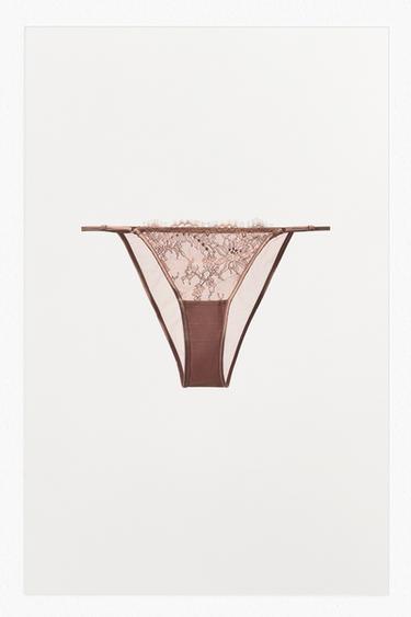 SPITZENSLIP MIT BLUMENSTICKEREI - Rosttöne von Zara