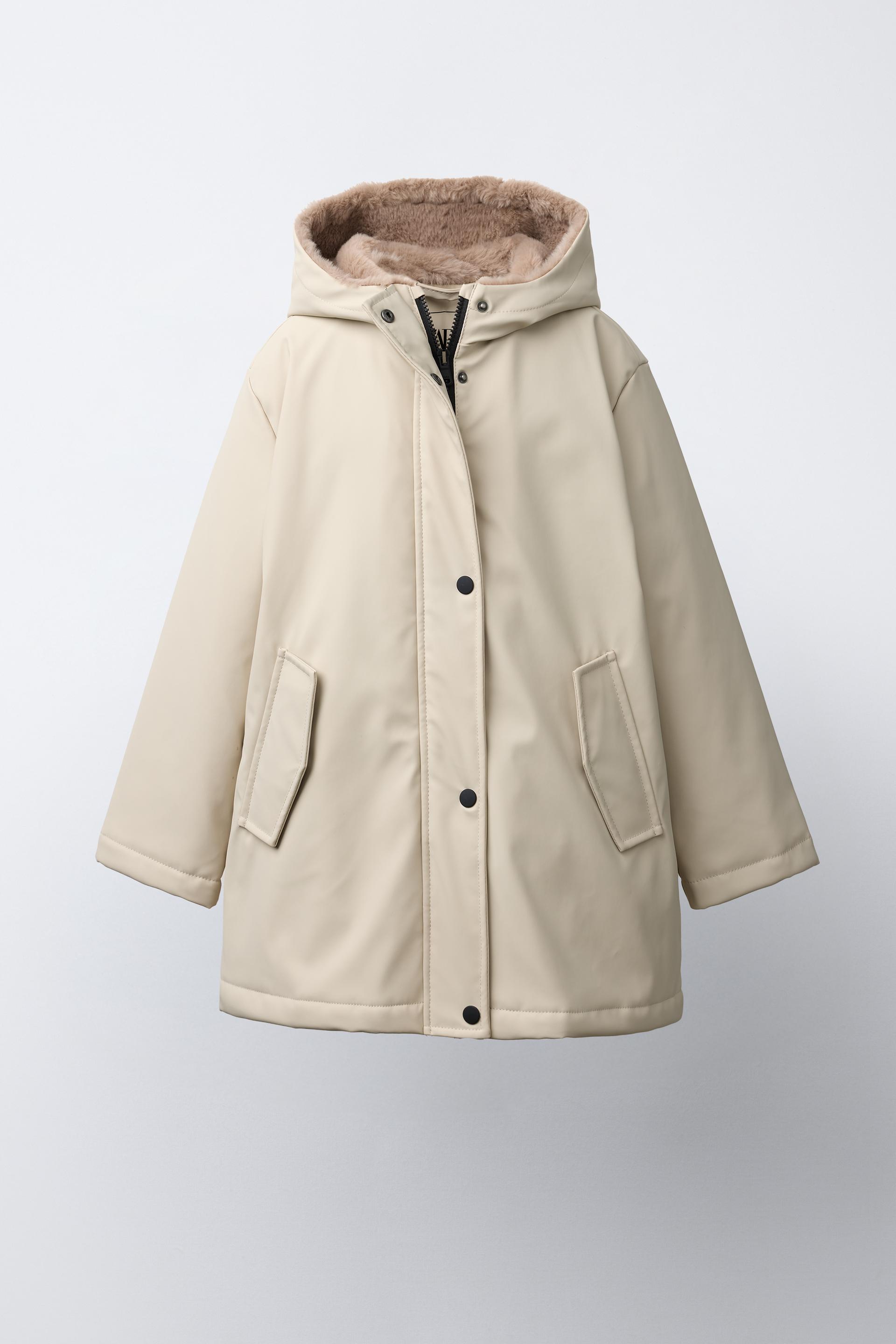 Rubberised Water-Resistant Raincoat With Faux Fur