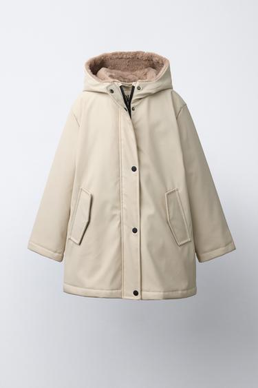 WATER-REPELLENT RUBBERISED FAUX FUR JACKET - Sand by Zara