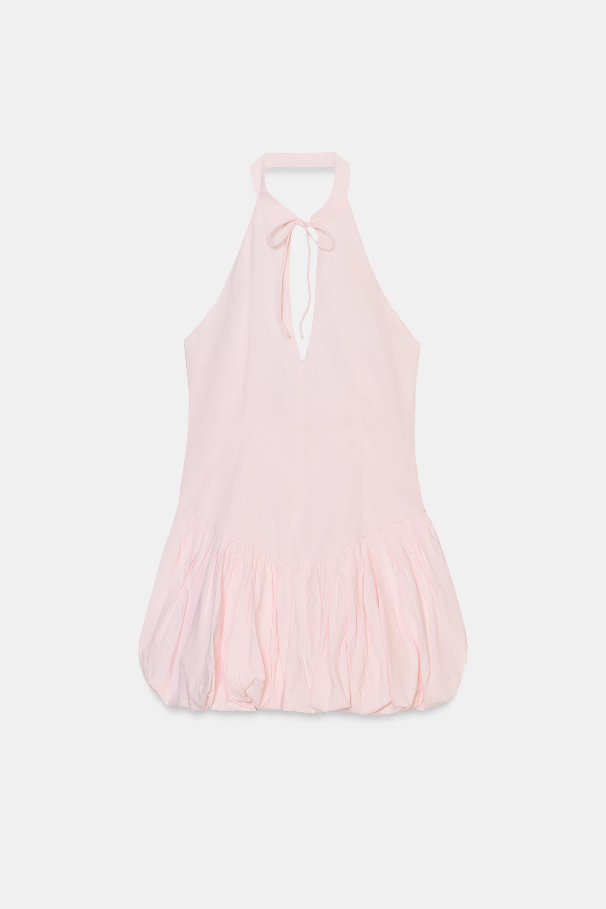 ROBE COURTE POPELINE HALTER BALLON