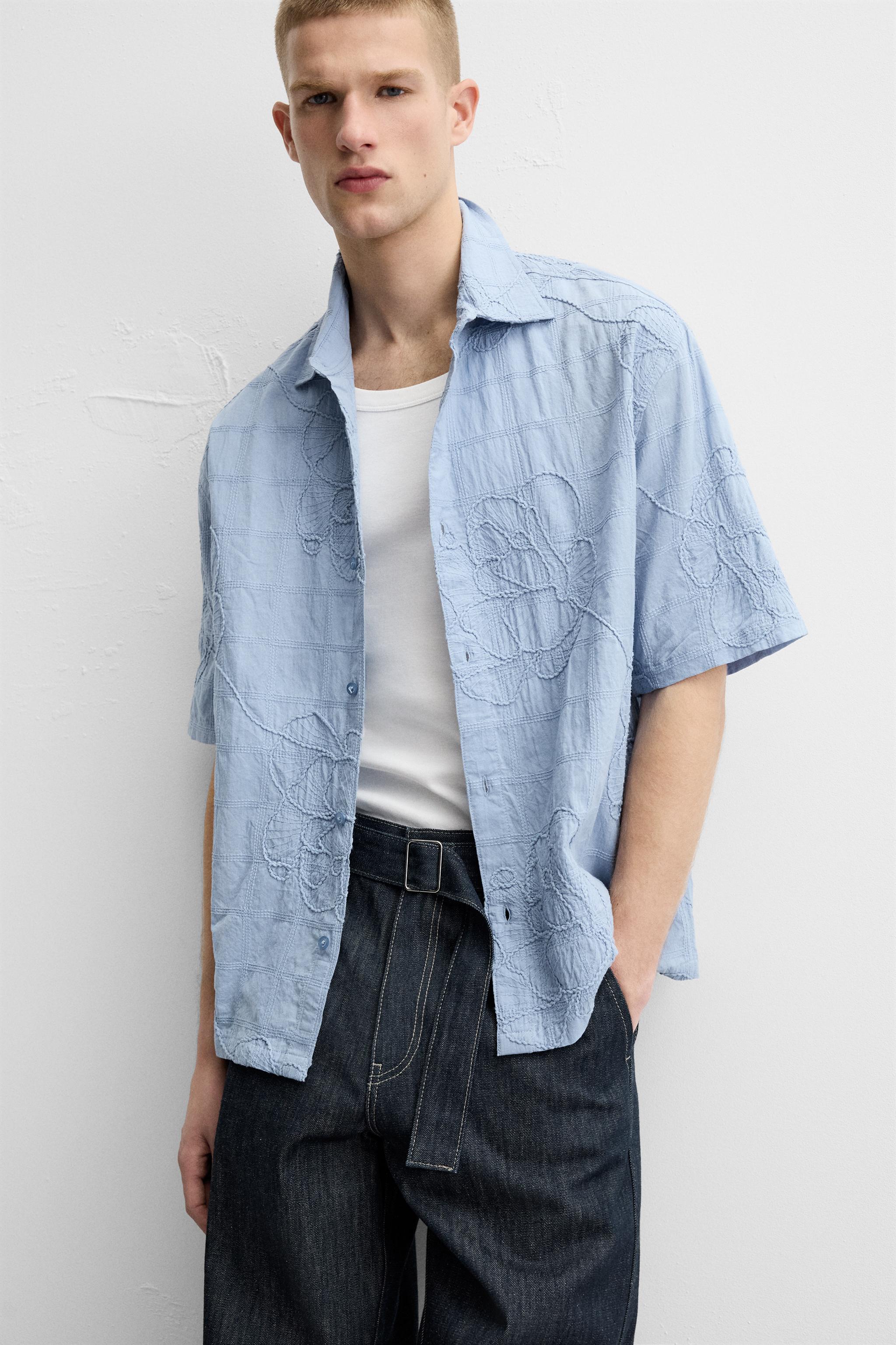 Eve はらぺこ商店 Jacquard Shirts Jacket-ブルー Eve はらぺこ商店 Jacquard Shirts Jacket-ブルー