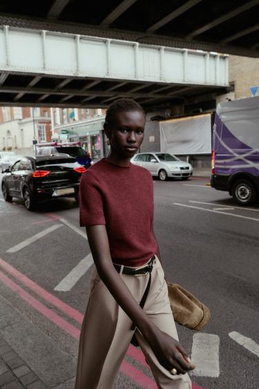 SHORT SLEEVE KNIT SWEATER - Burgundy by Zara - Image 2