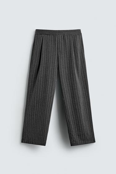 PINSTRIPED PLEATED TROUSERS - Anthracite Grey by Zara