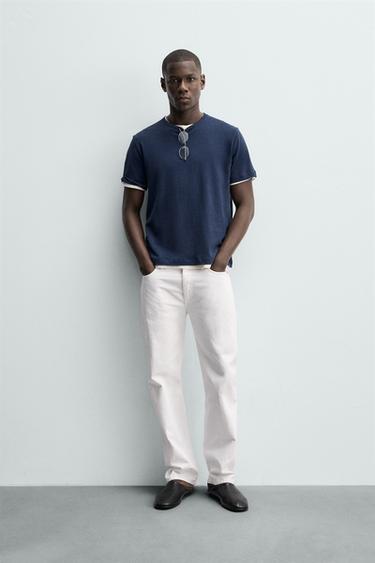 LINEN - COTTON T-SHIRT - Blue by Zara