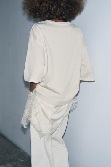 T-SHIRT BIMATIÈRE EN DENTELLE - Écru de Zara - Image 2