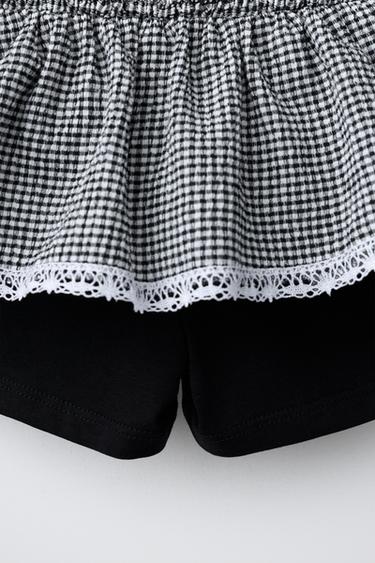 JUPE À CARREAUX VICHY ET DENTELLE - Blanc / Noir de Zara - Image 3