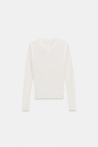 Zara COMBINATION VEST JUMPER - Ecru