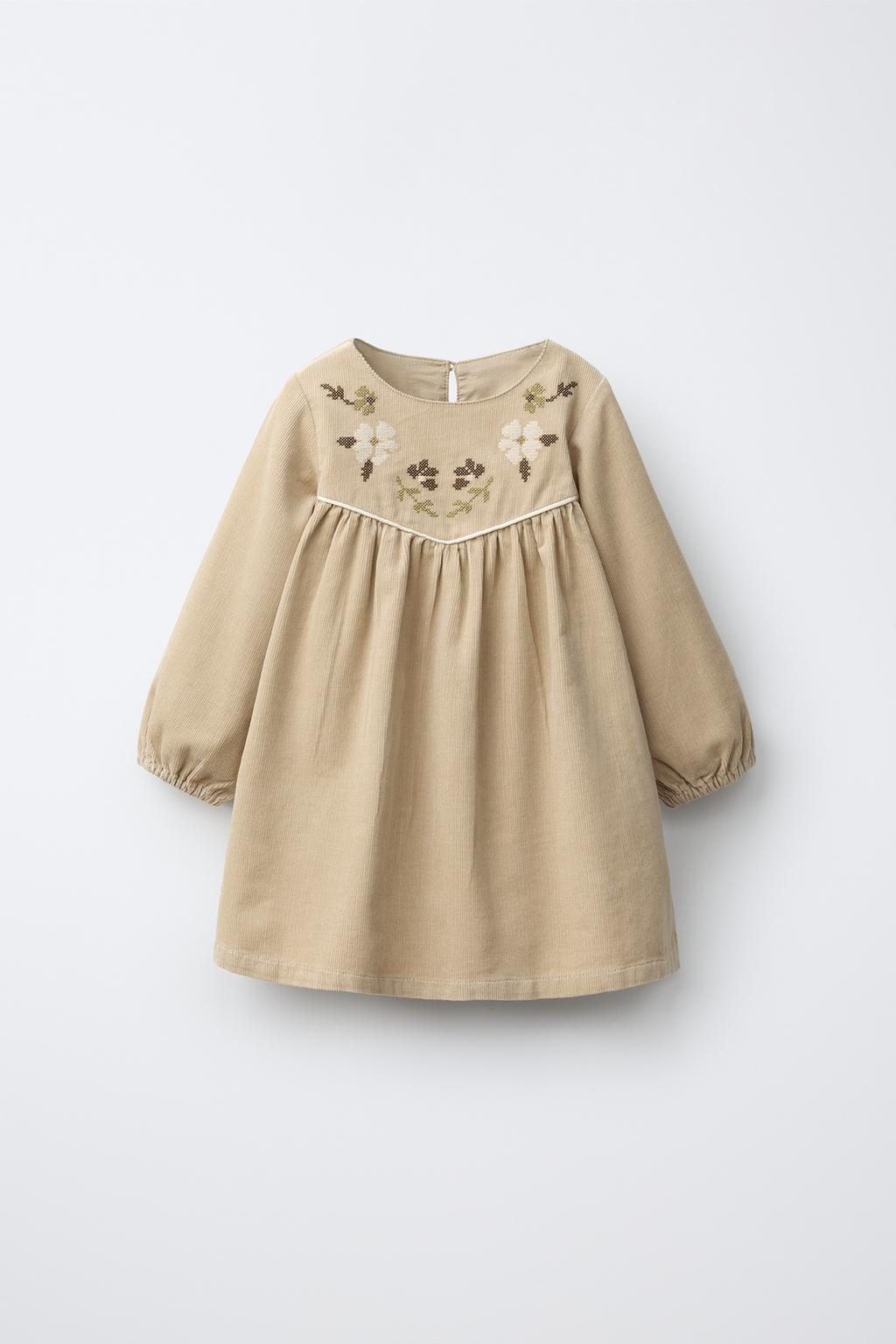EMBROIDERED FLORAL CORDUROY DRESS