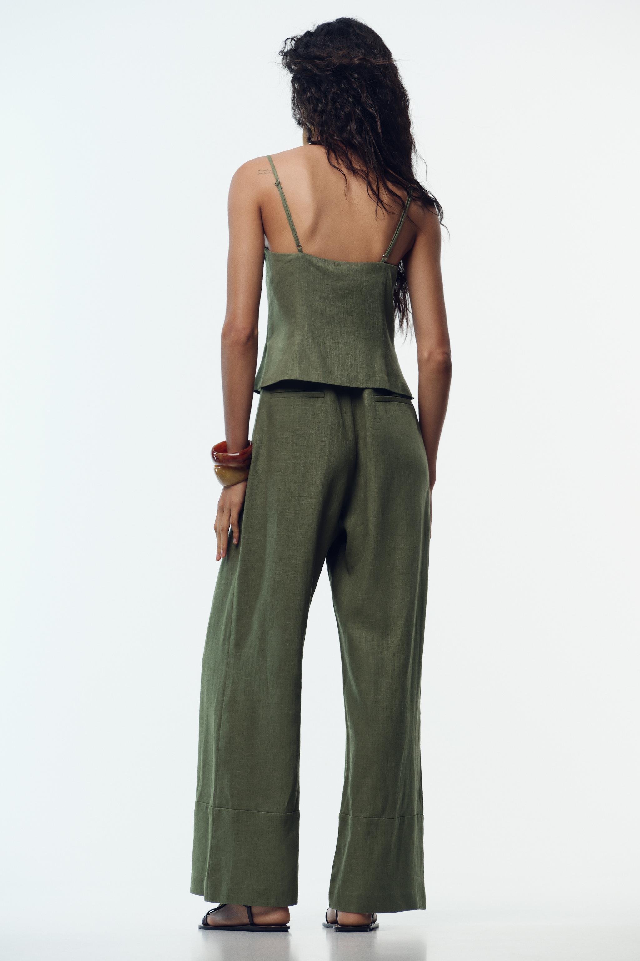 358　2着 LINEN BOW STRAP JUMPSUIT - Khaki | ZARA United States