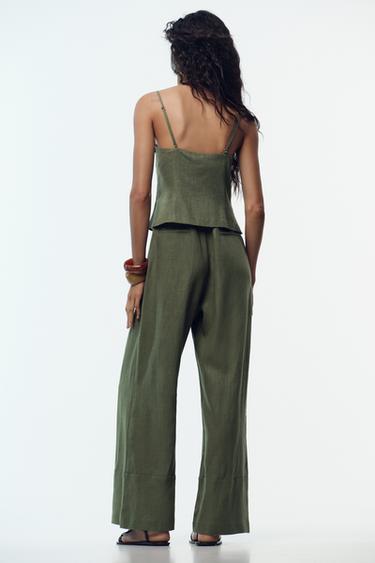 LINEN BLEND STRAPPY JUMPSUIT WITH BOWS - Khaki by Zara - Image 6